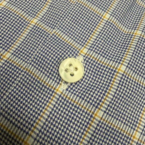 Canali Dress Shirt Current Check Houndstooth Italy Cotton Blue 14 1/2 Small - Picture 5 of 9